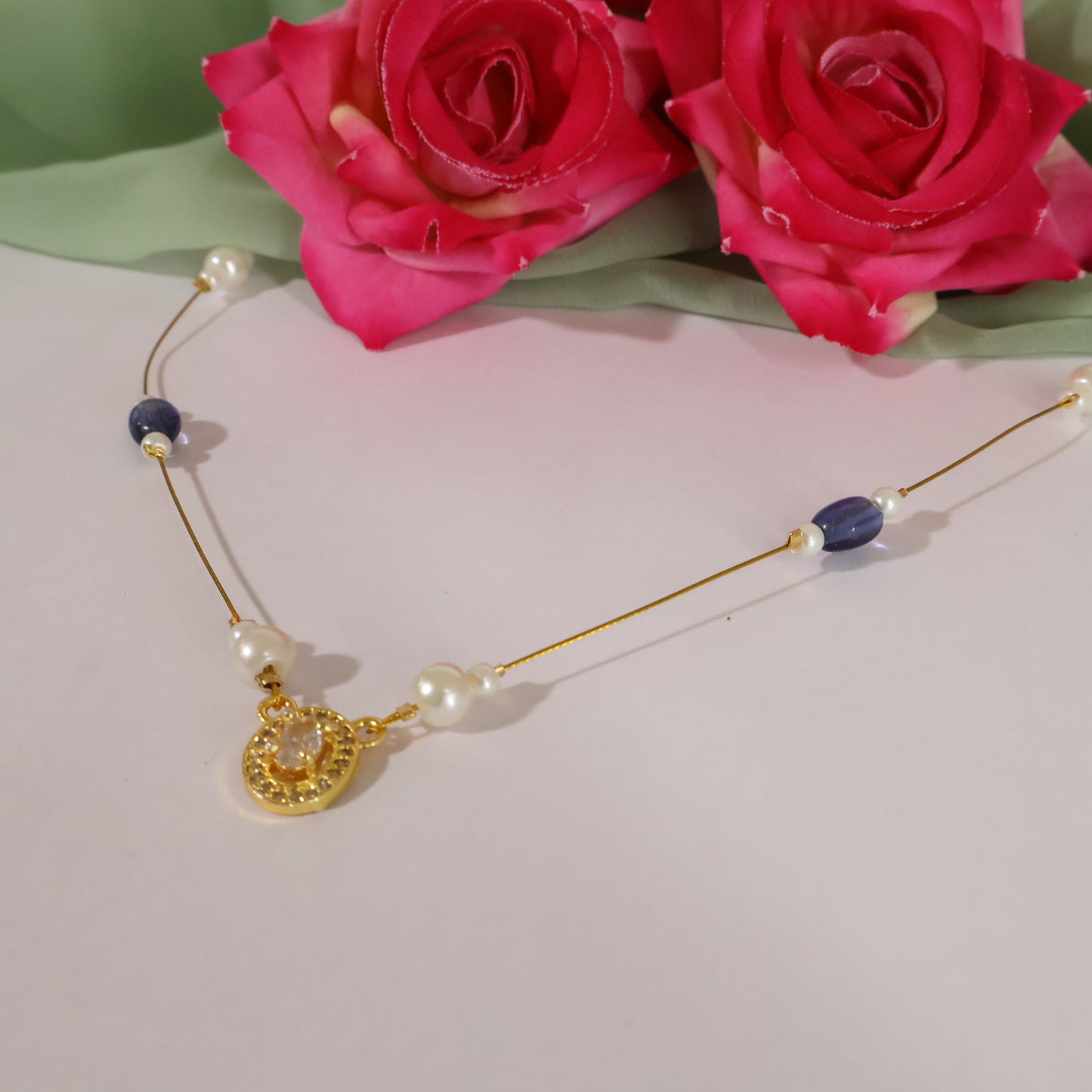 Blue Bead Pearl Choker