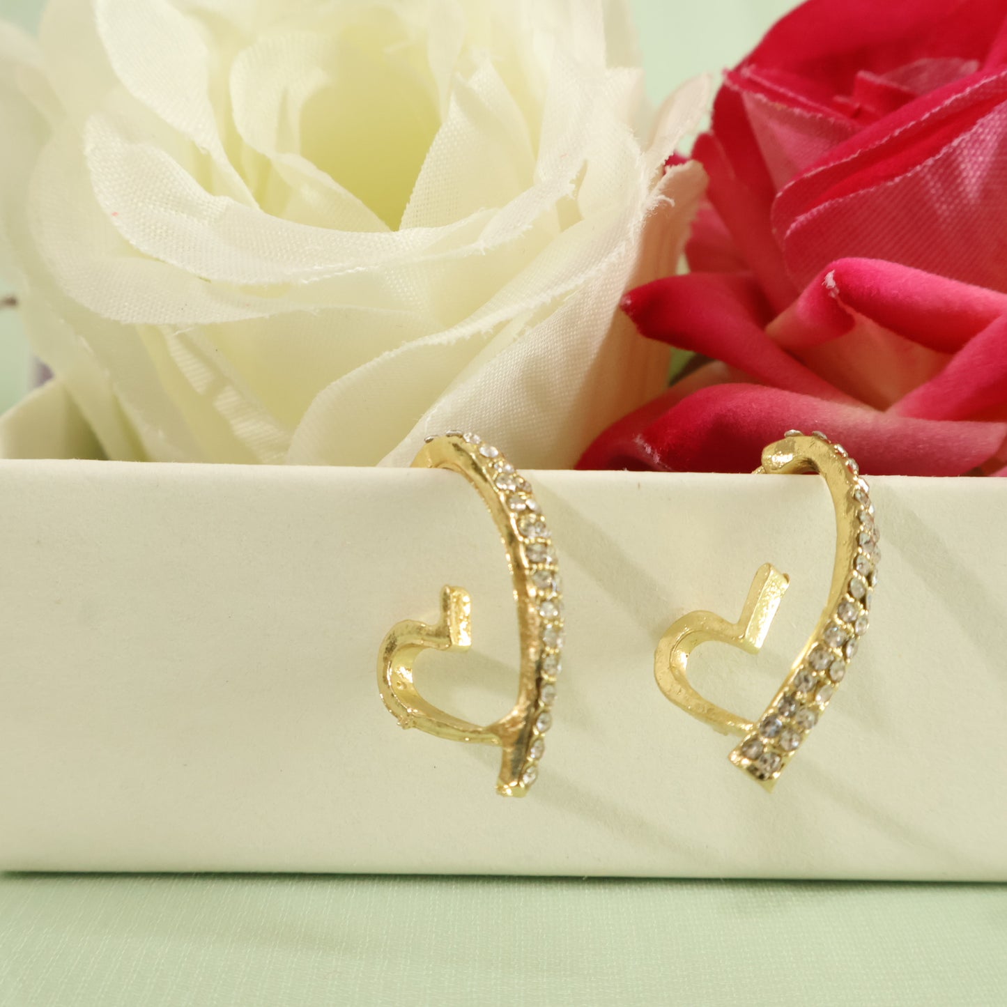 Pave Heart Hoops