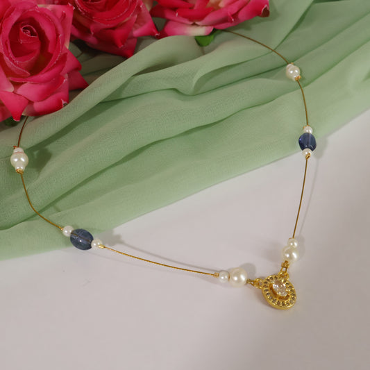 Blue Bead Pearl Choker