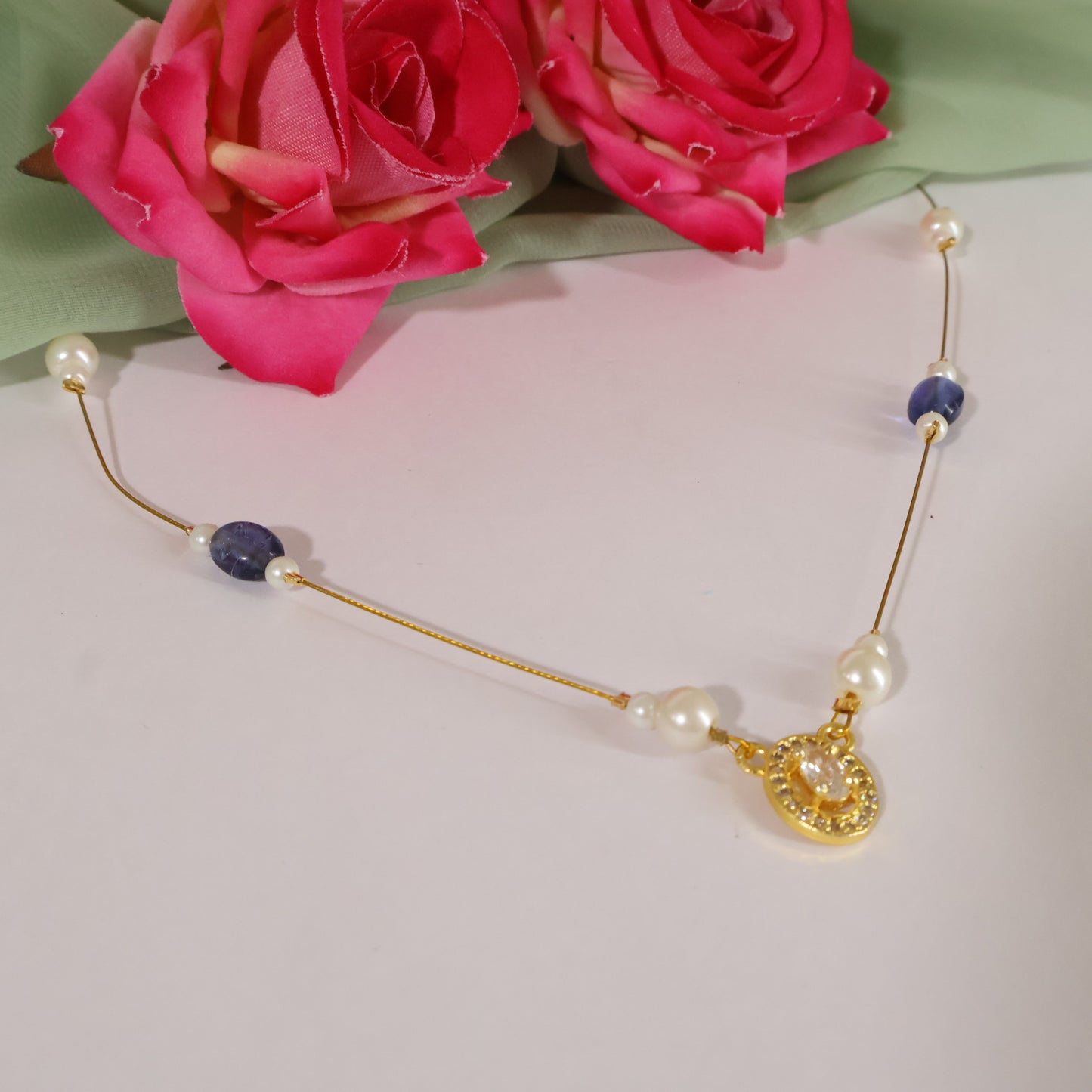 Blue Bead Pearl Choker