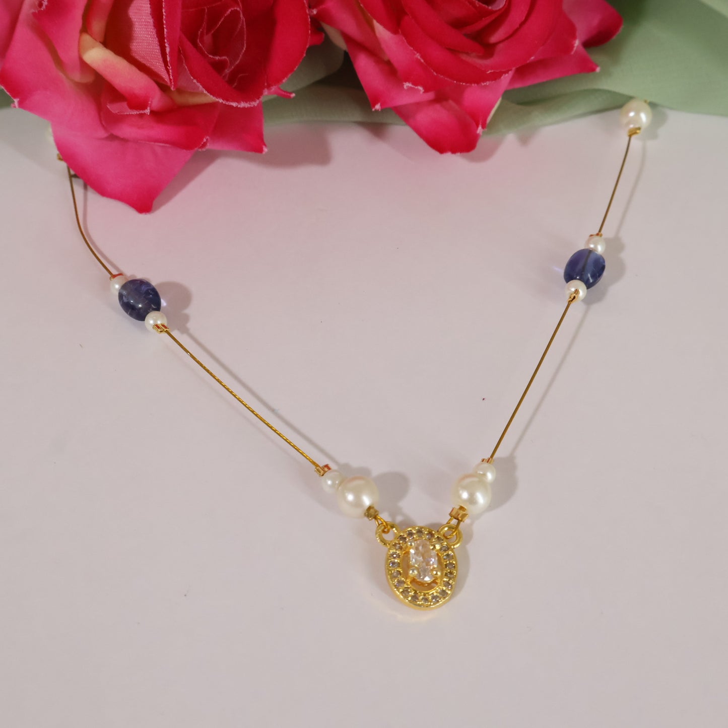 Blue Bead Pearl Choker