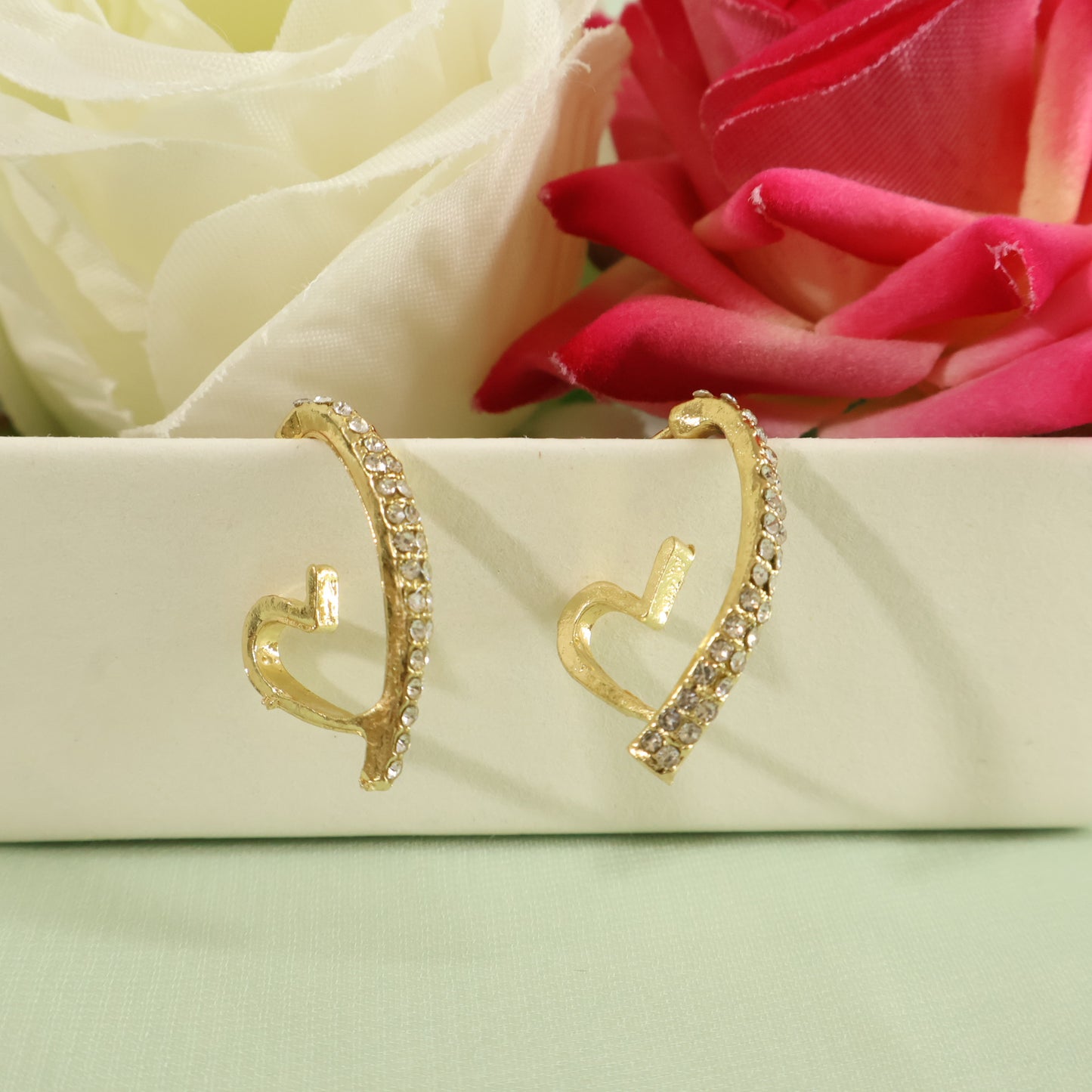 Pave Heart Hoops