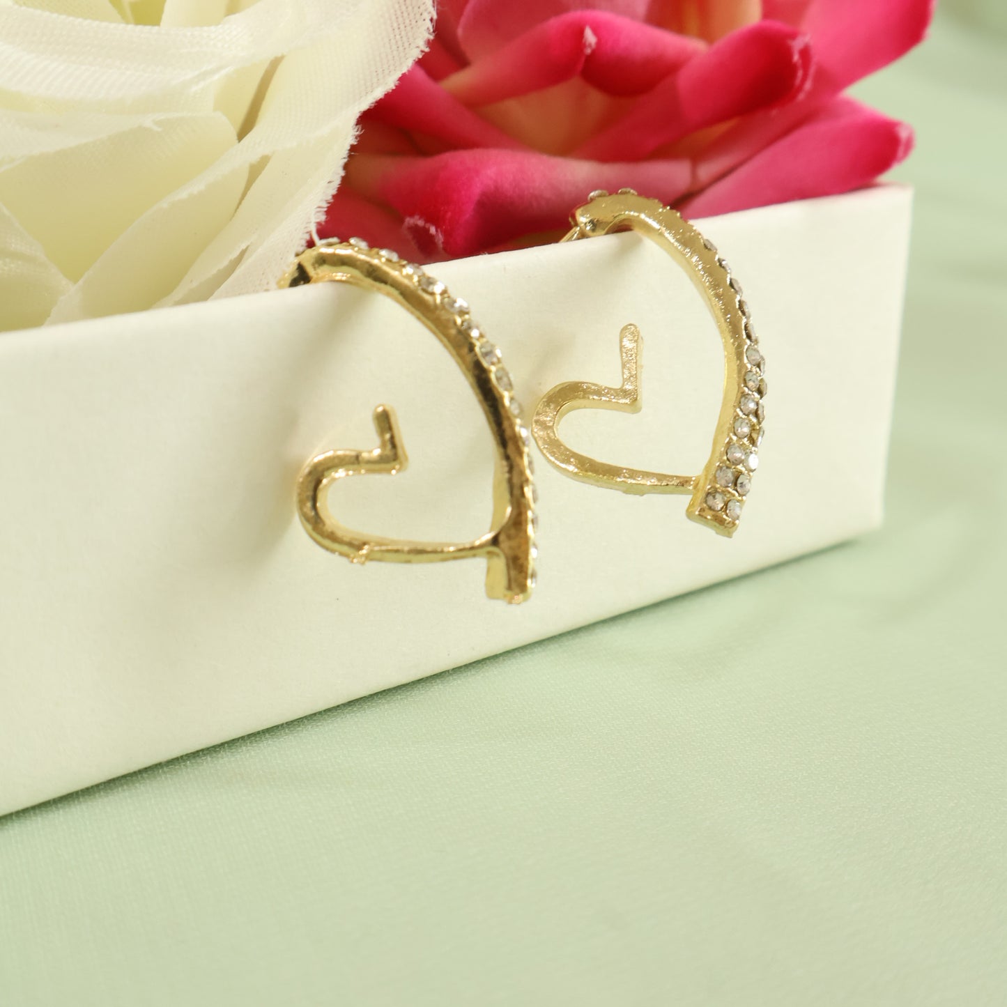 Pave Heart Hoops