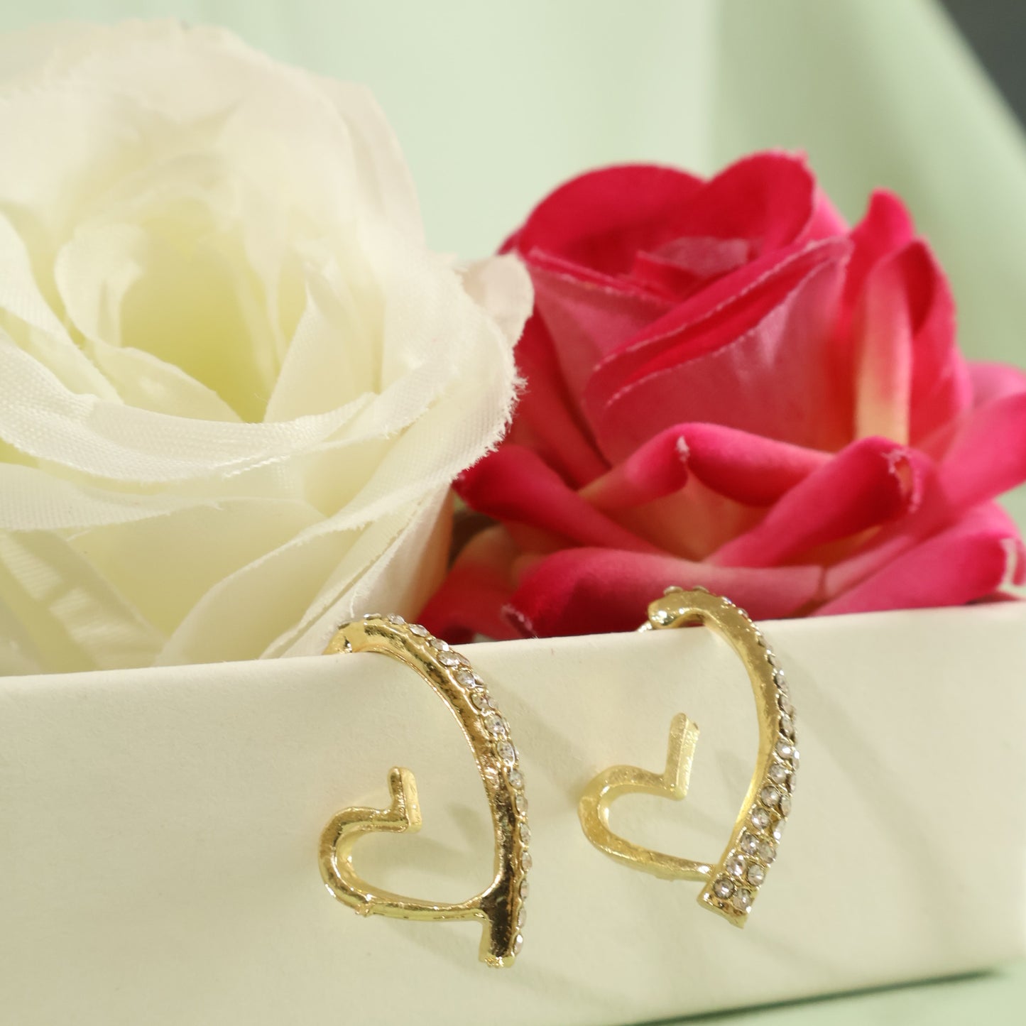 Pave Heart Hoops
